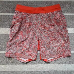 Lululemon THE Short Orange Gray AOP Pattern Mens Drawstring Athletic Short M